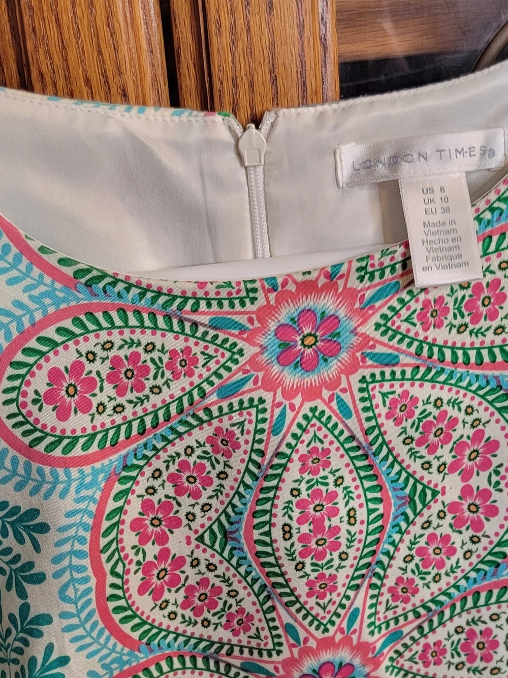 London Times Sleeveless Midi Dress in White, Turquoise, Pink & Orange Size 6 - Picture 4 of 6